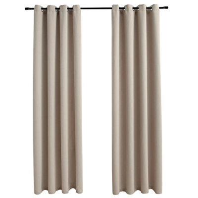 Berkfield Elegant Blackout Curtains With Metal Rings 2 Pcs Beige 140X175 Cm