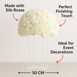 Sandra Chaircovers Rose Ball Collection, 50Cm Diameter, Artificial Silk Rose Ball Centrepiece, Single, Ivory, Silk Flowers - thumbnail 4