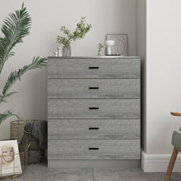 Urbnliving Height 90.5Cm 5 Drawer Wooden Bedroom Chest Cabinet Modern Grey Carcass And Ash Grey Drawers Wide Storage Cupboard - thumbnail 1