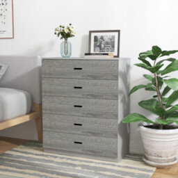 Urbnliving Height 90.5Cm 5 Drawer Wooden Bedroom Chest Cabinet Modern Grey Carcass And Ash Grey Drawers Wide Storage Cupboard - thumbnail 3