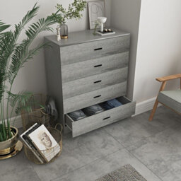 Urbnliving Height 90.5Cm 5 Drawer Wooden Bedroom Chest Cabinet Modern Grey Carcass And Ash Grey Drawers Wide Storage Cupboard - thumbnail 2