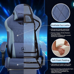 Gtplayer Gaming Chair Fabric, High Back Computer Chairs With Footrest For Adults, Ergonomic Pc Chair For Home Office, Dark Blue - thumbnail 8