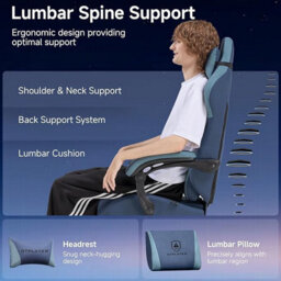 Gtplayer Gaming Chair Fabric, High Back Computer Chairs With Footrest For Adults, Ergonomic Pc Chair For Home Office, Dark Blue - thumbnail 4