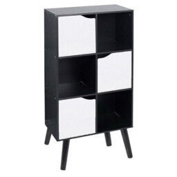 Urbn-Living Urbnliving 91Cm Height 6 Cube Black Wooden Bookcase With Beech Legs White Doors Unit Shelves - thumbnail 1