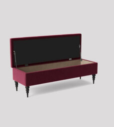 180Cm Safar Ottoman Bench With Storage And Turned Wooden Legs- Plush Velvet Shoes Bench -  Red Chesterfield Storage Bench - thumbnail 2