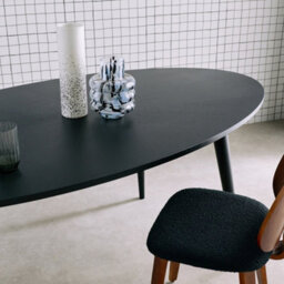 Sweeek - Oval Dining Table Rubber Wood And Oak Veneer 6 Places Diane Black 190X100X75 Cm - thumbnail 4