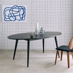 Sweeek - Oval Dining Table Rubber Wood And Oak Veneer 6 Places Diane Black 190X100X75 Cm - thumbnail 3