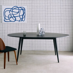 Sweeek - Oval Dining Table Rubber Wood And Oak Veneer 6 Places Diane Black 190X100X75 Cm - thumbnail 2