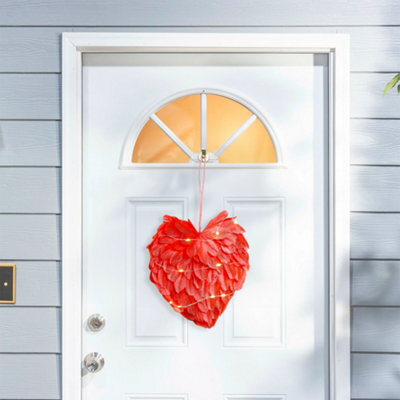 Living And Home Red Heart Feather Creative Hanging Ornament Battery Operated With 2M Led Light String - image 1