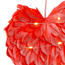 Living And Home Red Heart Feather Creative Hanging Ornament Battery Operated With 2M Led Light String - thumbnail 4