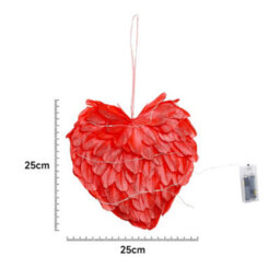 Living And Home Red Heart Feather Creative Hanging Ornament Battery Operated With 2M Led Light String - thumbnail 5