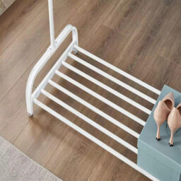 House of Home Clothes Rail Garment Rack With Shoe Storage Shelf Adjustable Feet Easy Assembly White - thumbnail 4