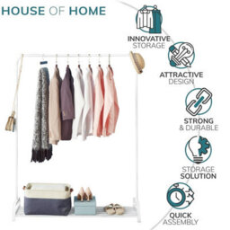 House of Home Clothes Rail Garment Rack With Shoe Storage Shelf Adjustable Feet Easy Assembly White - thumbnail 7