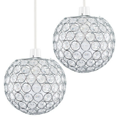 Valuelights Ducy Pair Of Modern Chrome Globe Ceiling Light Shades With Acrylic Crystal Effect Jewels (D)18Cm - image 1