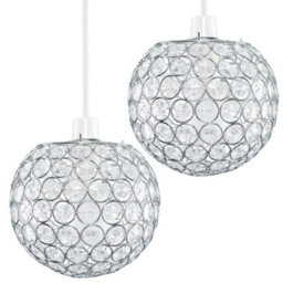 Valuelights Ducy Pair Of Modern Chrome Globe Ceiling Light Shades With Acrylic Crystal Effect Jewels (D)18Cm - thumbnail 2