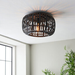 Anson Lighting Orta 1Lt Flush Dark Bamboo And Matt Black Paint And Dark Plywoood - thumbnail 2