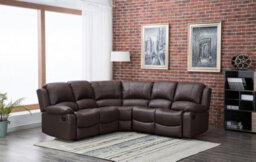 Furnishings For Less UK Minnesota Brown Leather Reclining Corner Sofa 5 Seater Manual Recliner Comfortable Padded Arms