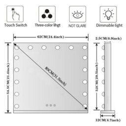 Living And Home Hollywood Vanity Mirror Lighted Mirror Touch Control Makeup Mirror With 16 Dimmable Bulbs 62Cm W X 52Cm H - thumbnail 6