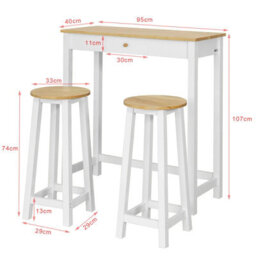 Sobuy Fwt50-Nw, 3 Pieces Kitchen Dining Set Bar Set-1 Bar Table And 2 Stools,wood Effect,w95Xd40Xh107 - thumbnail 3