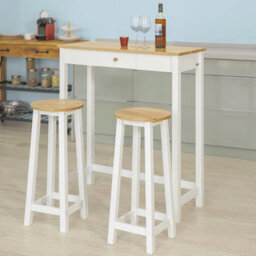 Sobuy Fwt50-Nw, 3 Pieces Kitchen Dining Set Bar Set-1 Bar Table And 2 Stools,wood Effect,w95Xd40Xh107 - thumbnail 2
