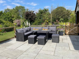 Nustone L-Shaped Corner Rattan Garden Furniture Lounge Dining Set For Seating 8 People In Black - thumbnail 2