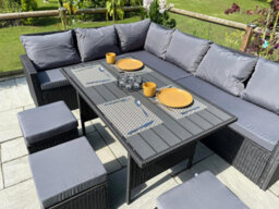 Nustone L-Shaped Corner Rattan Garden Furniture Lounge Dining Set For Seating 8 People In Black - thumbnail 4
