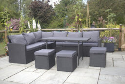 Nustone L-Shaped Corner Rattan Garden Furniture Lounge Dining Set For Seating 8 People In Black - thumbnail 3