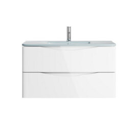Plum&clay Eden Gloss White Wall Hung Vanity Unit With White Glass Basin (W)900mm - thumbnail 5