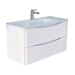 Plum&clay Eden Gloss White Wall Hung Vanity Unit With White Glass Basin (W)900mm