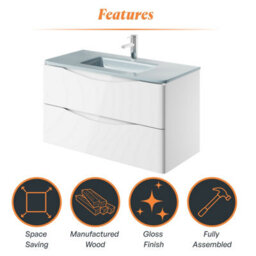Plum&clay Eden Gloss White Wall Hung Vanity Unit With White Glass Basin (W)900mm - thumbnail 8
