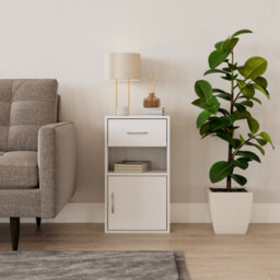 Urbn-Living Urbnliving Height 54Cm 1 Door 1 Drawer Wooden Bedroom Colour White Bedside Cabinet Shelf Nightstand Side Table Unit - thumbnail 3