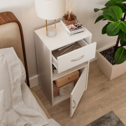 Urbn-Living Urbnliving Height 54Cm 1 Door 1 Drawer Wooden Bedroom Colour White Bedside Cabinet Shelf Nightstand Side Table Unit - thumbnail 4