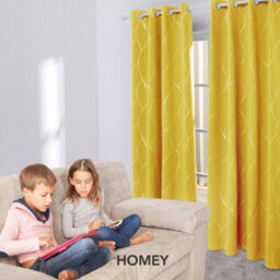 Deconovo Eyelet Blackout Curtains, Thermal Insulated Silver Wave Line Foil Printed Curtains, W46 X L72 Inch, Mellow Yellow, 1 Pair - thumbnail 8