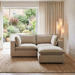 Furniturebox Uk Echo Cream & Green Linen-Look Trim Fabric 2 Seater Modular Chaise Sofa - thumbnail 2