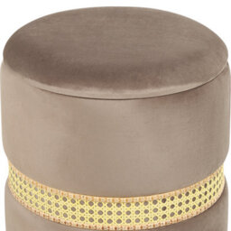 Wyld And Coco Set Of 2 Velvet Storage Pouffes Cream Taupe With Rattan Bands - Round, No Assembly - thumbnail 5