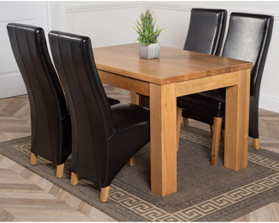 That's Furniture Dakota 152 X 87 Cm Chunky Medium Oak Dining Table And 4 Chairs Dining Set With Lola Black Leather Chairs - image 1