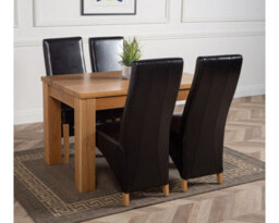 That's Furniture Dakota 152 X 87 Cm Chunky Medium Oak Dining Table And 4 Chairs Dining Set With Lola Black Leather Chairs - thumbnail 3