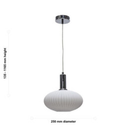First Choice Lighting Set Of 2 Baton - White Ribbed Oval Glass Chrome Deco Pendant Fittings - thumbnail 6