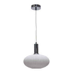 First Choice Lighting Set Of 2 Baton - White Ribbed Oval Glass Chrome Deco Pendant Fittings - thumbnail 2