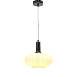 First Choice Lighting Set Of 2 Baton - White Ribbed Oval Glass Chrome Deco Pendant Fittings - thumbnail 3
