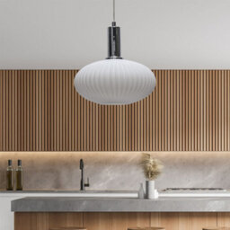 First Choice Lighting Set Of 2 Baton - White Ribbed Oval Glass Chrome Deco Pendant Fittings - thumbnail 4