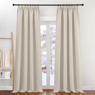 Oxford Homeware Plain Cream 230Gsm Blackout Curtain Thermal Insulated Pencil Pleat For Living Room Curtain Pair (W)228Cmx(L)228Cm