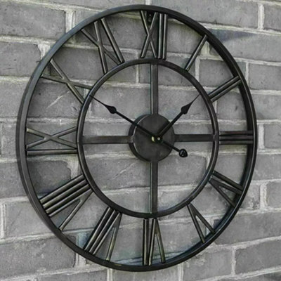 60Cm Large Outdoor Garden Wall Clock Big Roman Numerals Giant Open Face Metal - image 1
