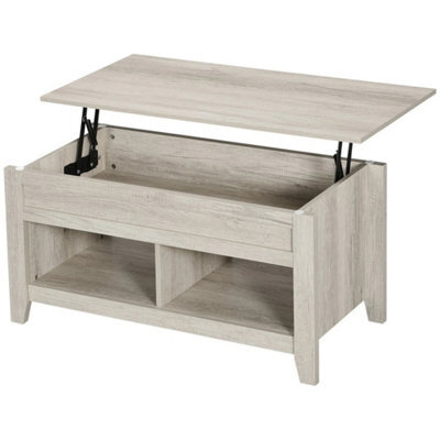 Lift Top Coffee Table W/ Hidden Storage Compartment & Shelves Oak - image 1