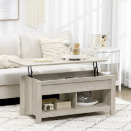 Lift Top Coffee Table W/ Hidden Storage Compartment & Shelves Oak - thumbnail 2