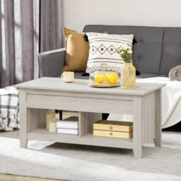 Lift Top Coffee Table W/ Hidden Storage Compartment & Shelves Oak - thumbnail 5