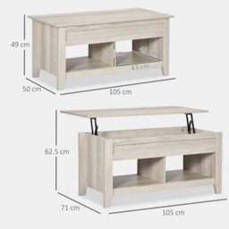 Lift Top Coffee Table W/ Hidden Storage Compartment & Shelves Oak - thumbnail 3