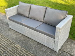 Fimous Light Grey Mixed 3 Seater Rattan Sofa Patio Conservatory Outdoor Garden Furniture Accessory - thumbnail 1