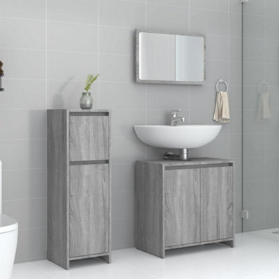 Walplus 3 Piece Bathroom Furniture Set Grey Sonoma Engineered Wood - image 1