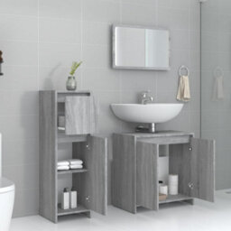 Walplus 3 Piece Bathroom Furniture Set Grey Sonoma Engineered Wood - thumbnail 3